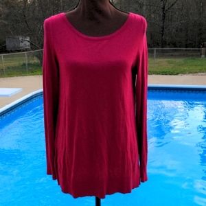 MICHAEL Michael Kors Cranberry Red Sweater with Black & Red Floral Inlay on Back